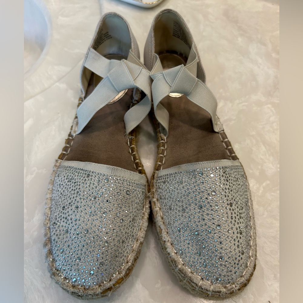 KENNETH COLE Natural Canvas LUNA Crystal Espadrille Elegant Flats Shoes Sz 8.5 - Picture 7 of 14